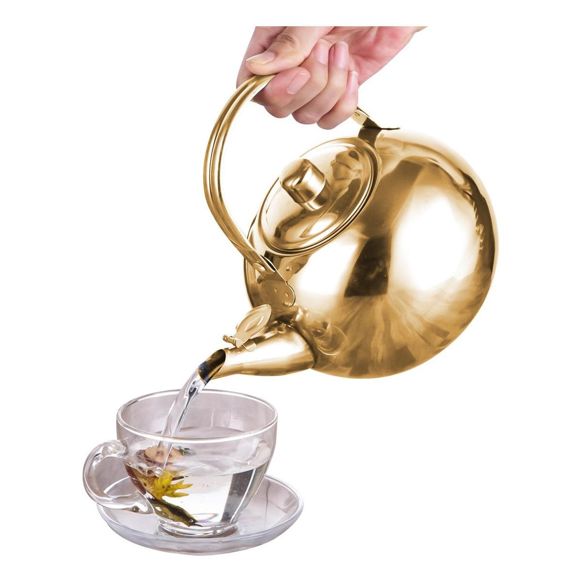 GENERICO - Tetera de Acero Inoxidable 900ml con Infusor Dorado