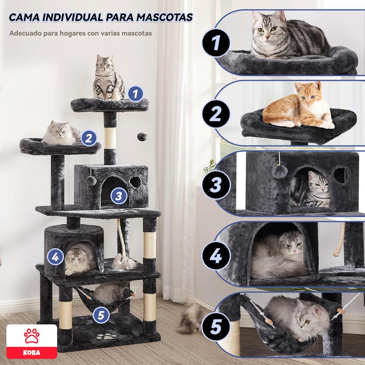 GENERICO - Torre Rascador para Gatos 170cm con Juegos Interactivos