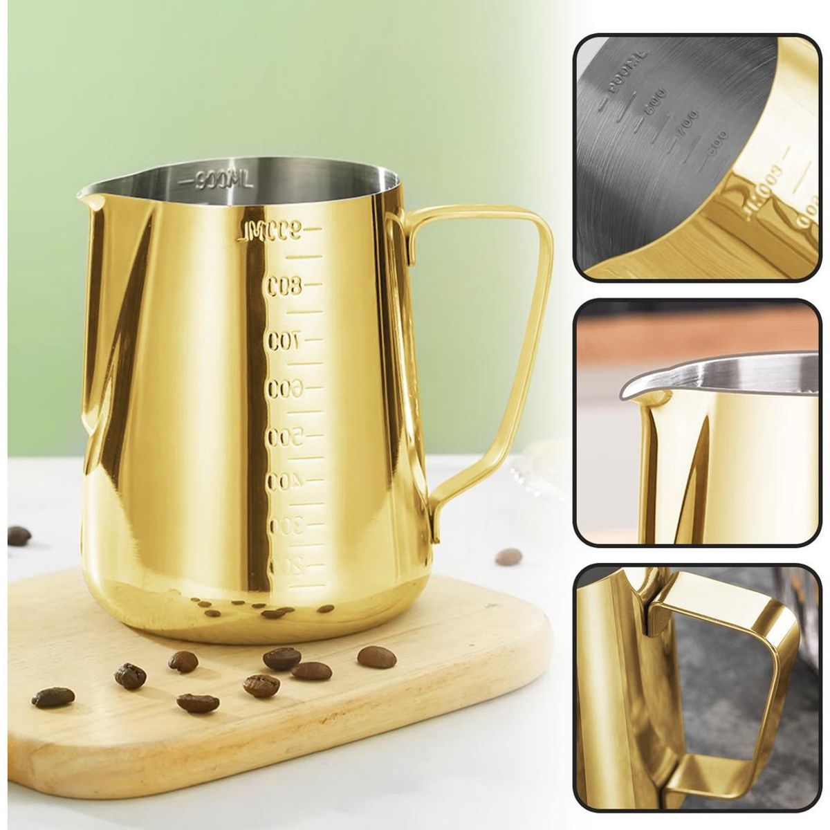 GENERICO - Jarra de Acero Inoxidable para Texturizar Leche 900ml