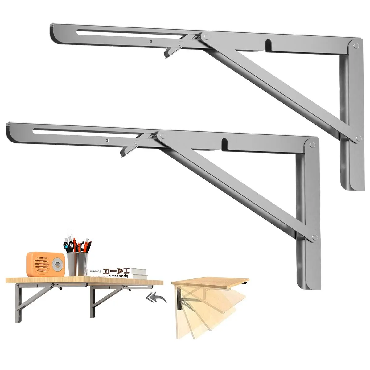 Kit de 2 Escuadras Metálicas Abatibles de Soporte Plegable Plata, marca GENERICO - Foto Principal