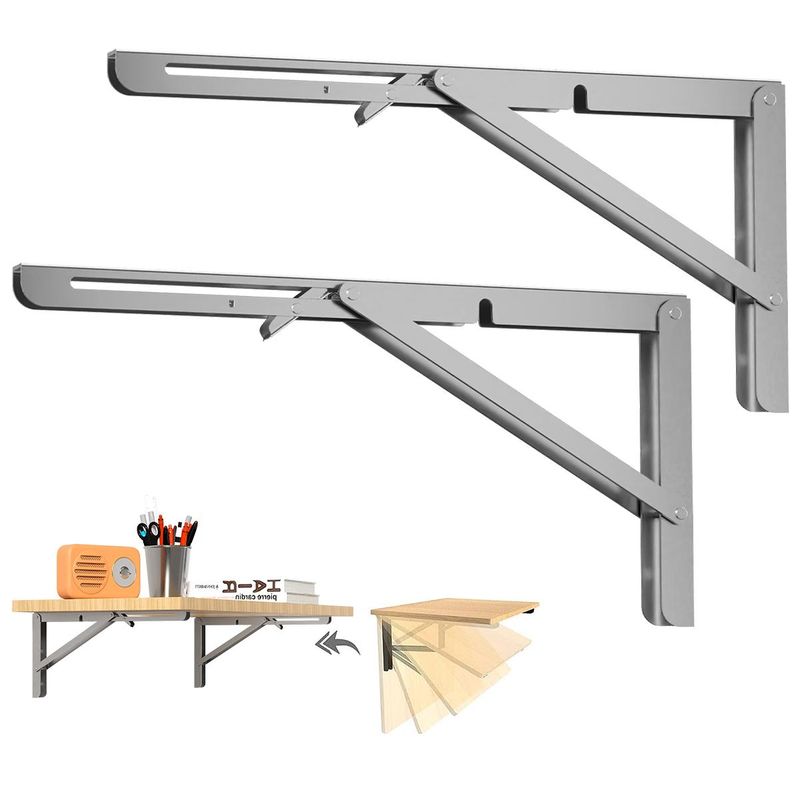 GENERICO - Kit de 2 Escuadras Metálicas Abatibles de Soporte Plegable Plata