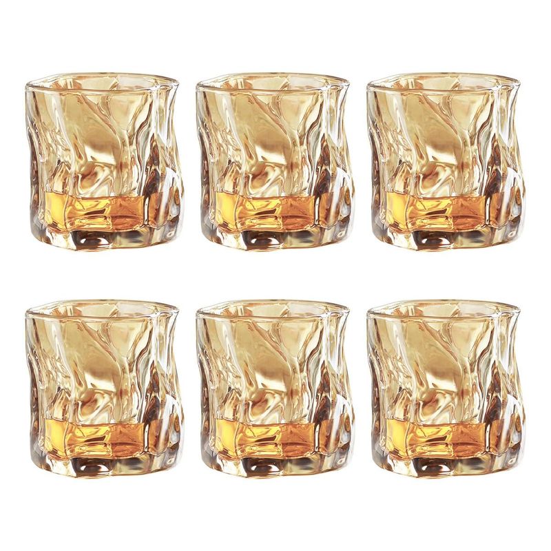 GENERICO - Set de 6 Vasos Bajos de Cristal Dorado para Whisky 200ml
