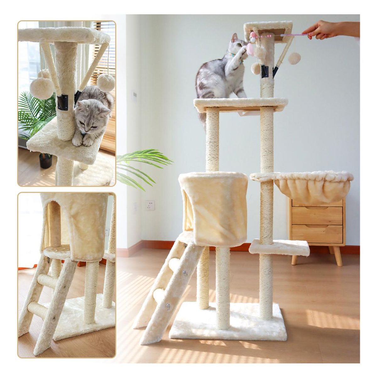 GENERICO - Torre Rascador para Gatos de 5 Niveles con Hamaca Beige