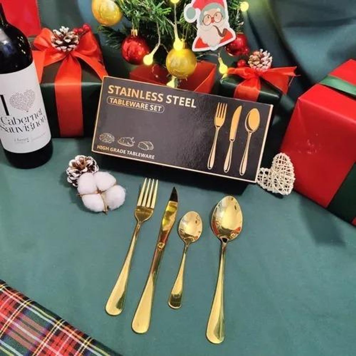 GENERICO - Juego de Cubiertos Dorados 48 Piezas en Caja Regalable