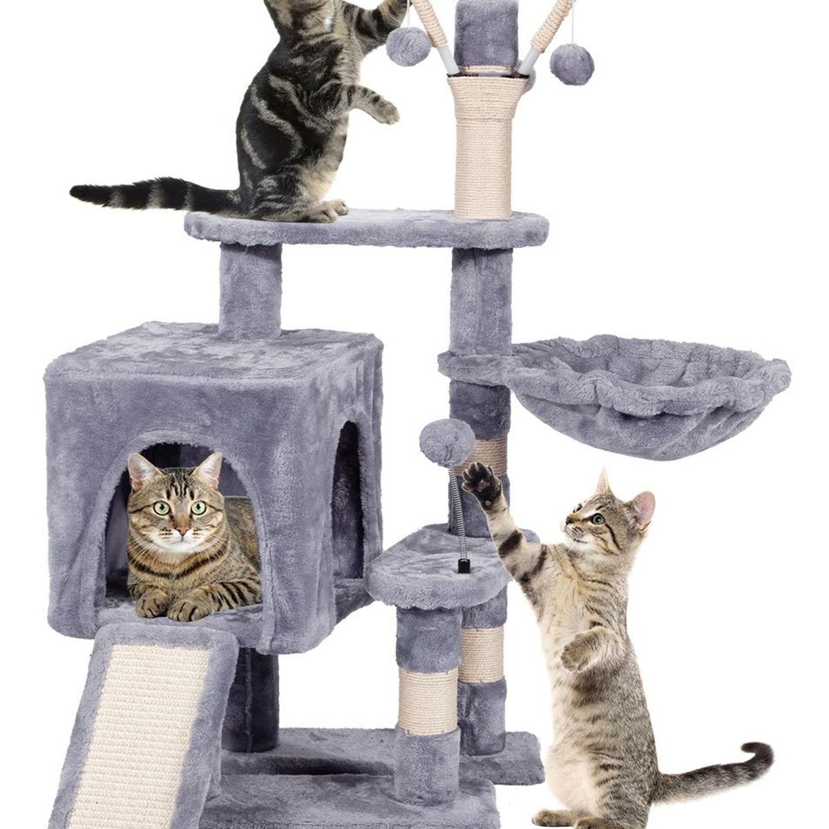 GENERICO - Torre Rascador para Gatos con Hamaca y Pompones 98cm