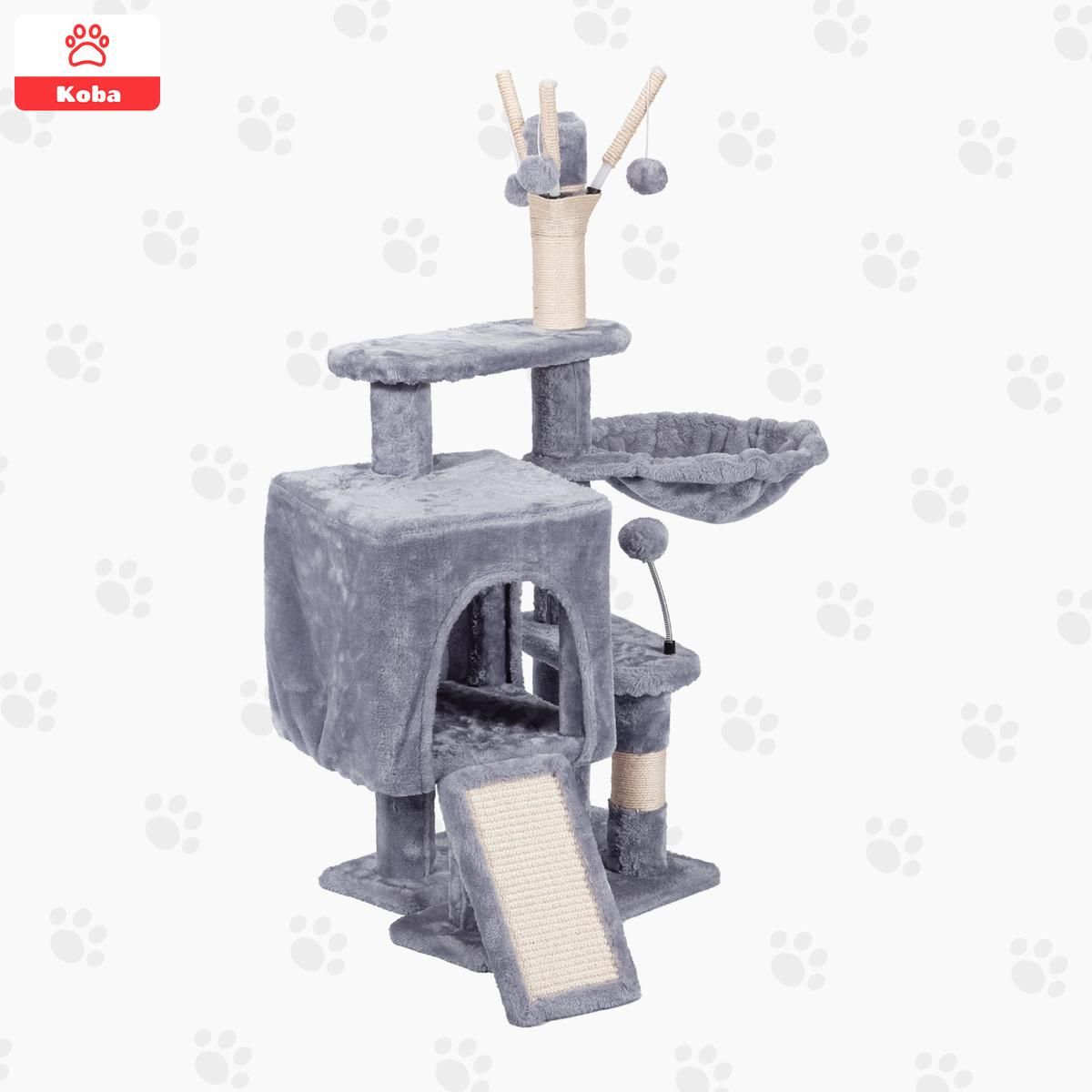 GENERICO - Torre Rascador para Gatos con Hamaca y Pompones 98cm