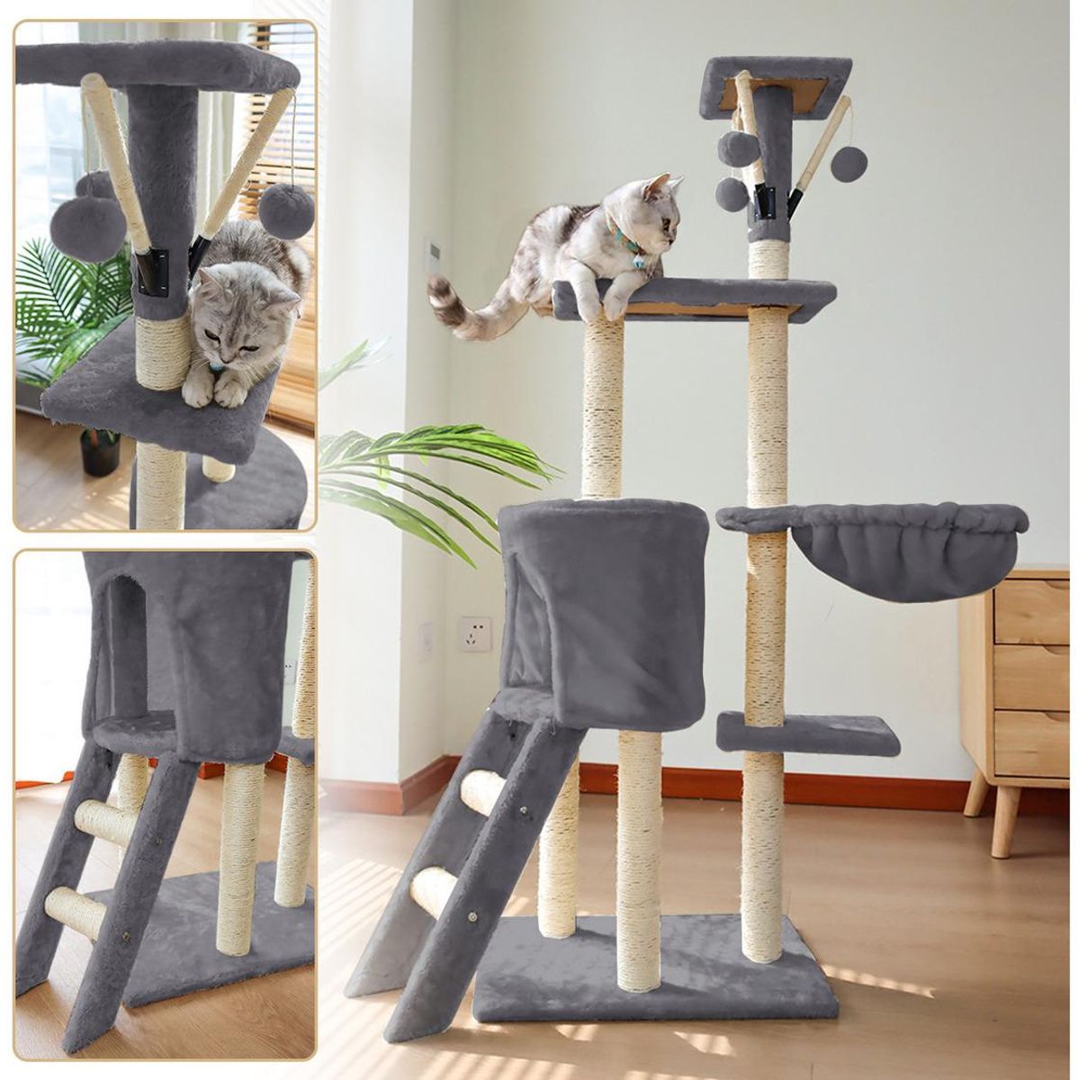 GENERICO - Torre Rascador para Gatos con Hamaca y Juguetes 138 cm