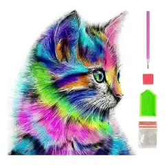 GENERICO - Juego de Pintura de Diamantes 5D Gatito Colorido 30x40cm