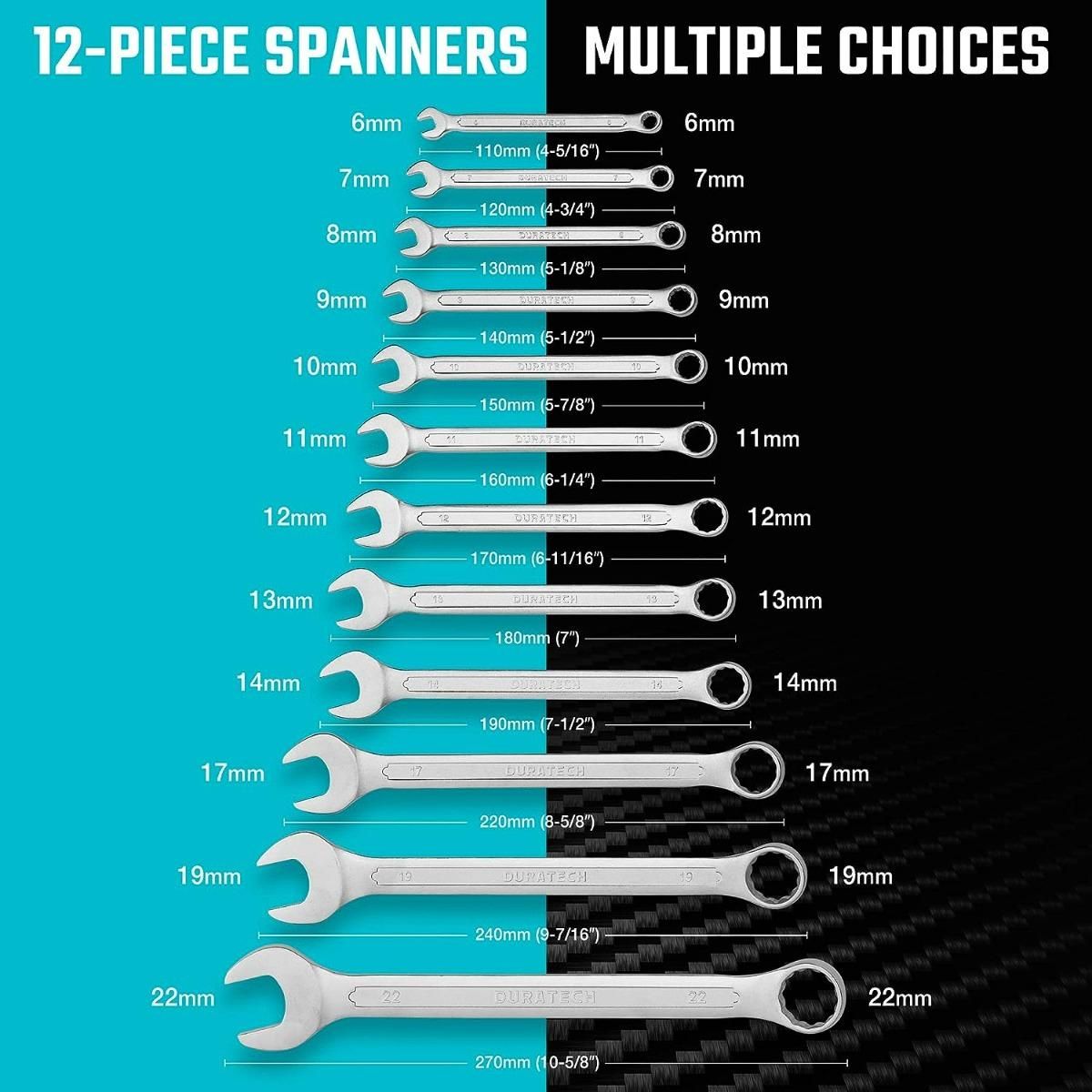GENERICO - Juego de Llaves Combinadas 12 Piezas 6-22 mm