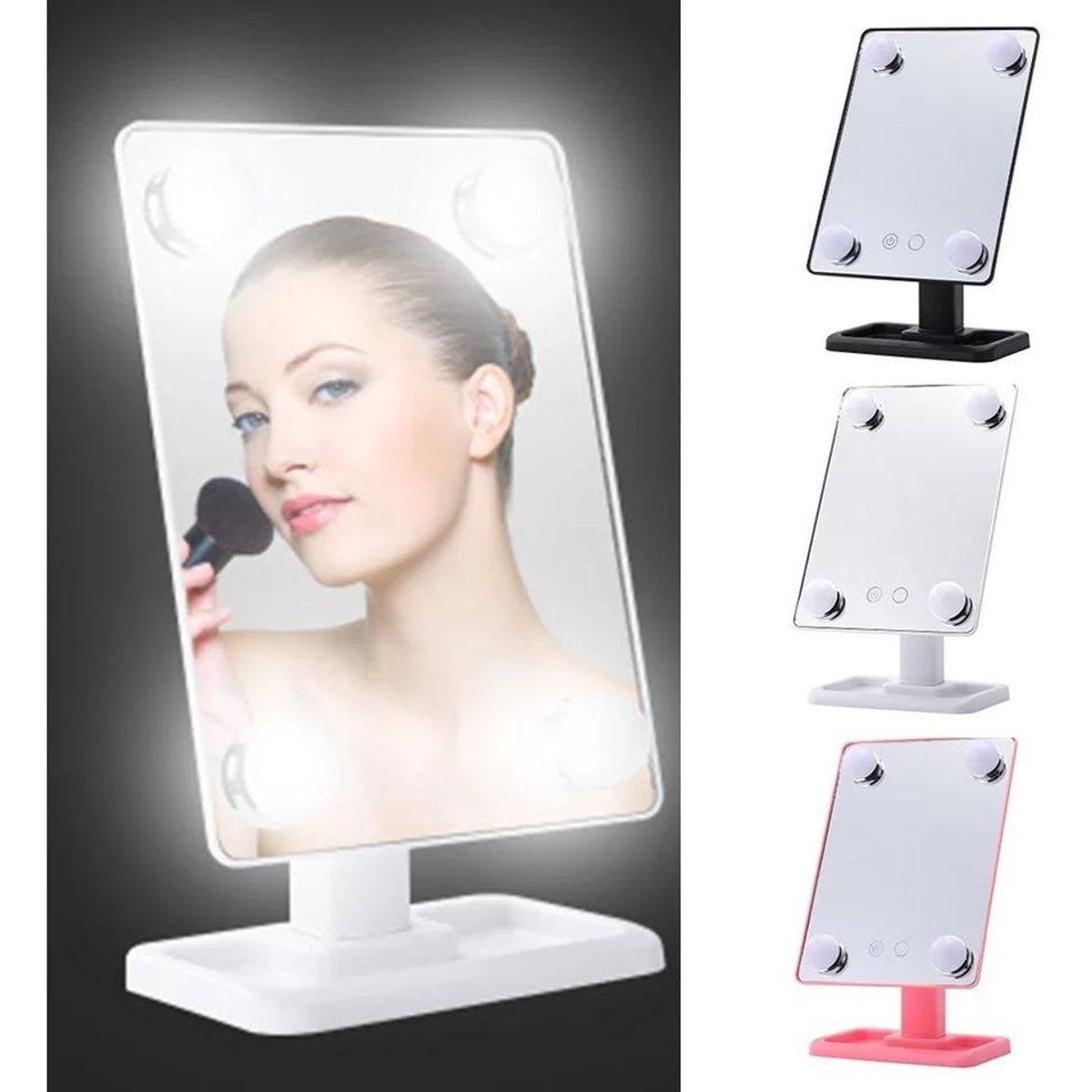 GENERICO - Espejo de Maquillaje LED Táctil con 4 Bombillas y USB