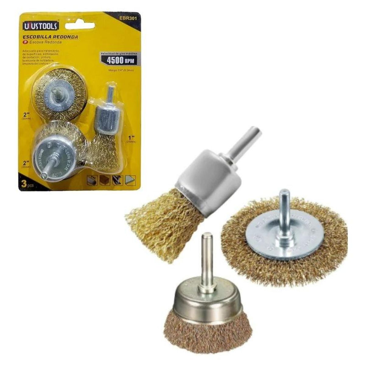 GENERICO - Kit de Escobillas de Alambre para Taladro - 3 Pzas