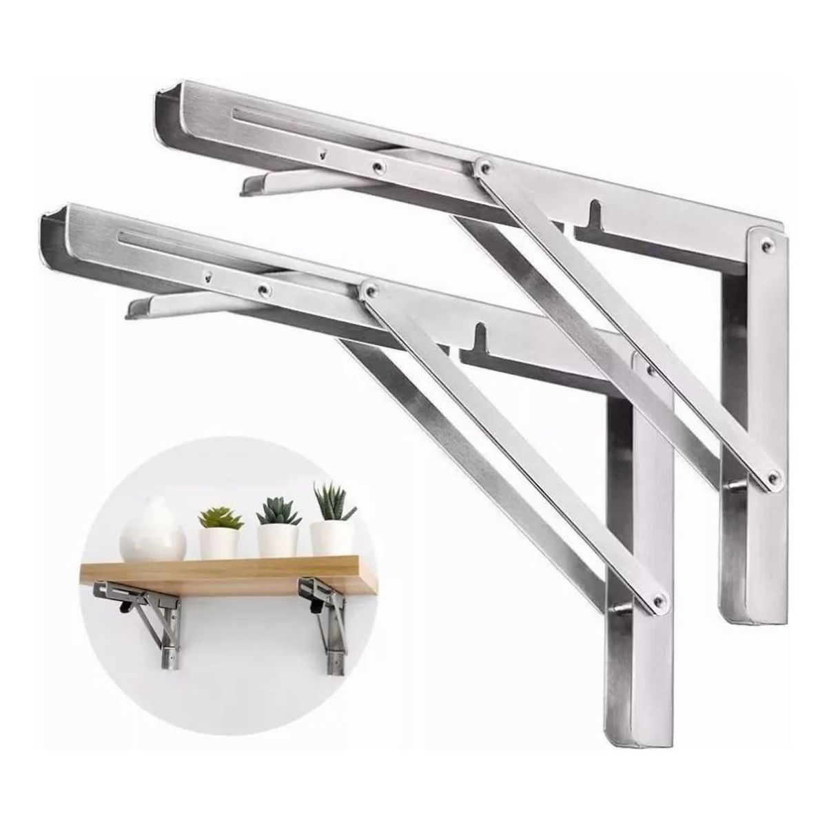 GENERICO - Set de 2 Escuadras Metálicas Abatibles de 30 cm