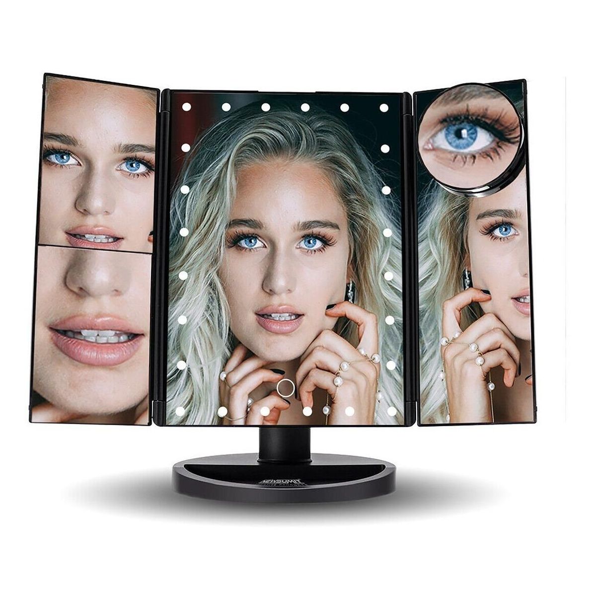 GENERICO - Espejo de Maquillaje LED con Aumento y Rotación 180 Grados