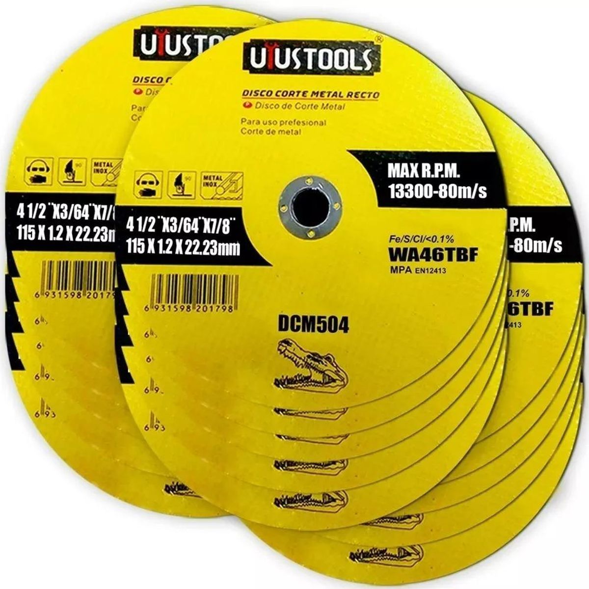 GENERICO - Pack de 10 Discos de Corte de 115 mm para Metal