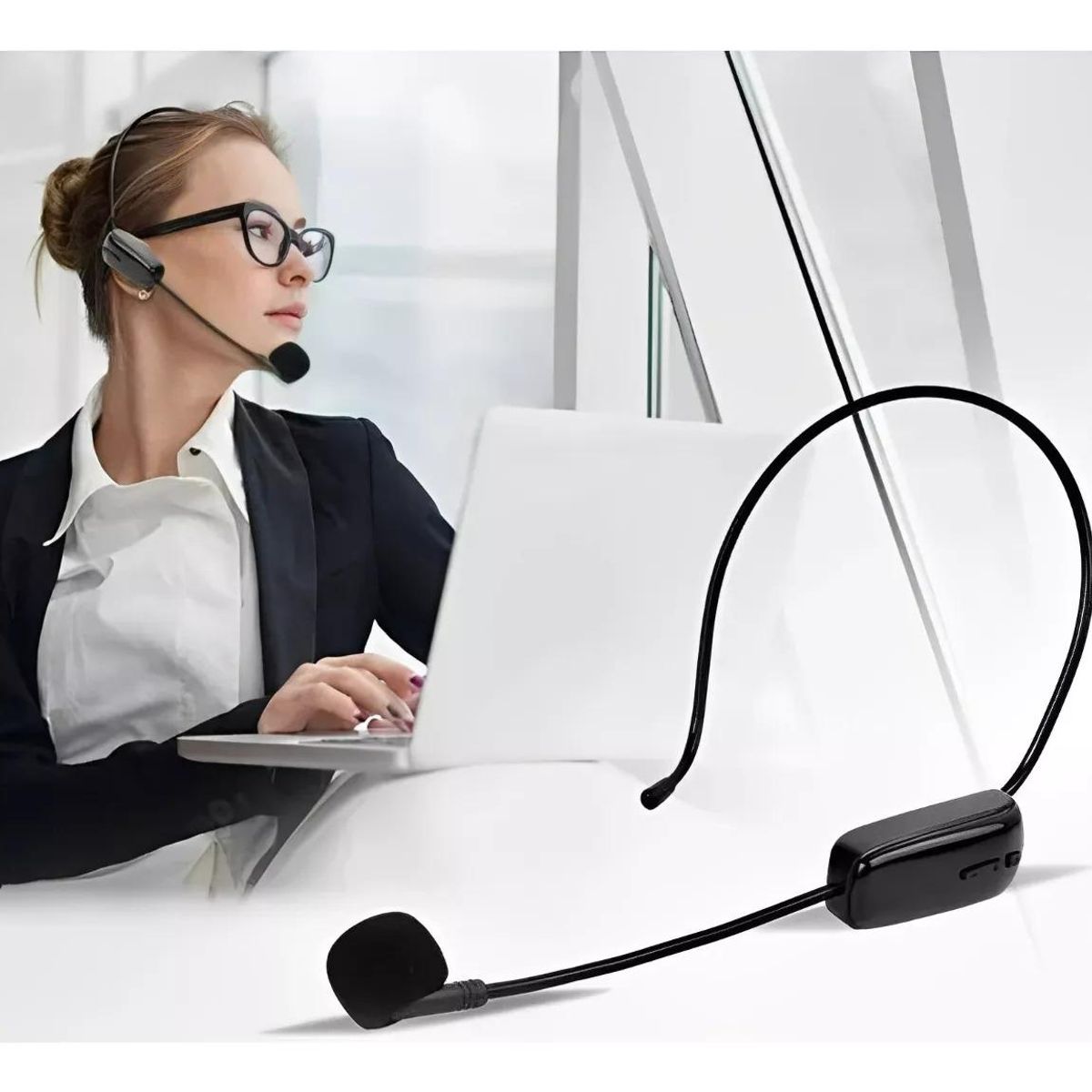 GENERICO - Micrófono Inalámbrico Recargable con Cintillo Color Negro