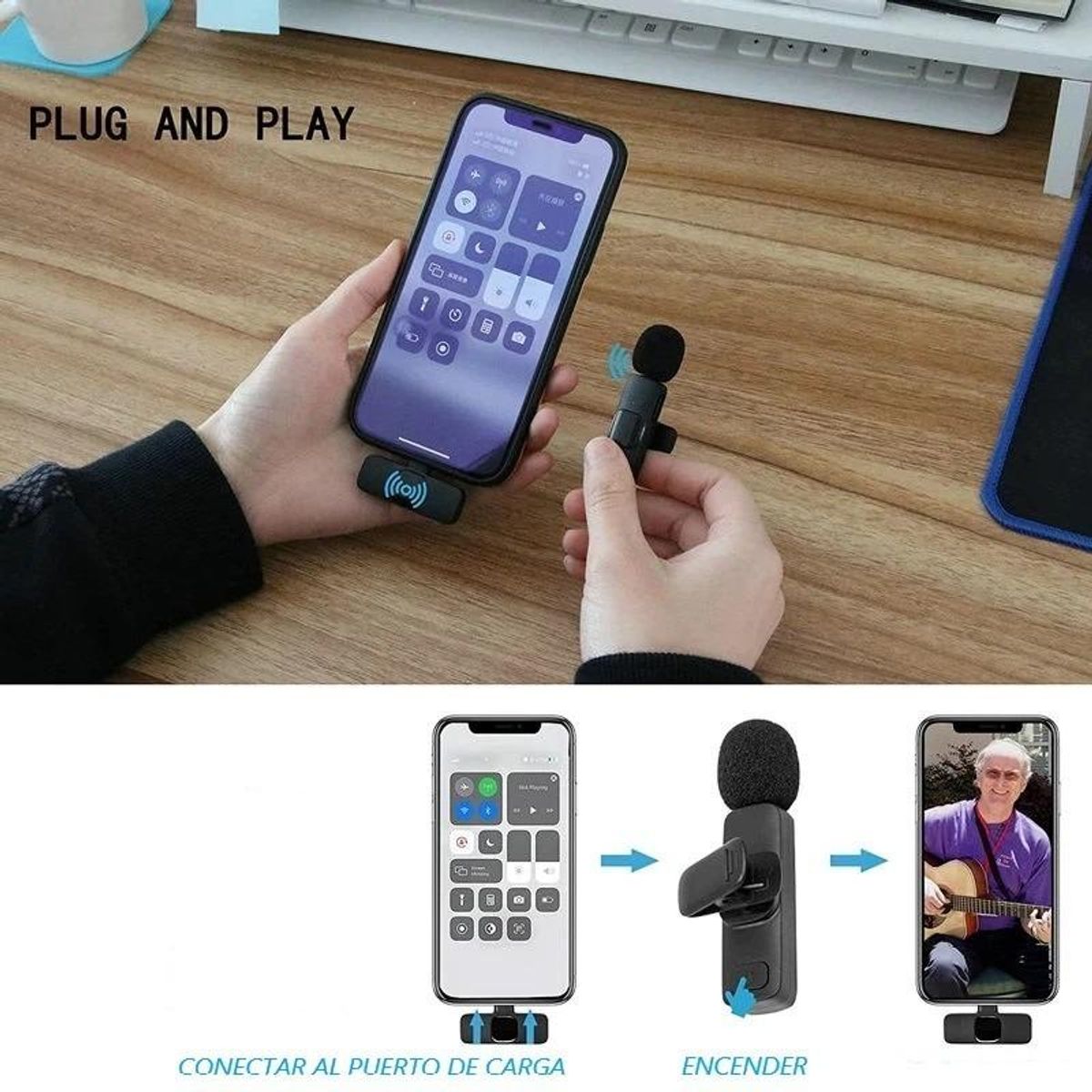 GENERICO - Micrófono Lavalier Inalámbrico para Grabaciones con iPhoneiPad