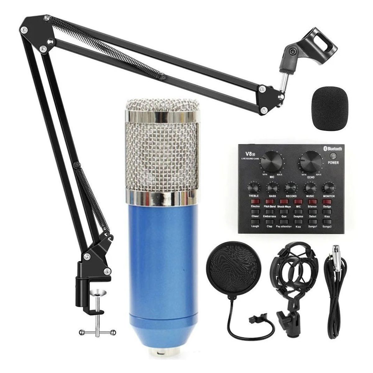 GENERICO - Micrófono Condensador Profesional con Soporte y Tarjeta de Sonido