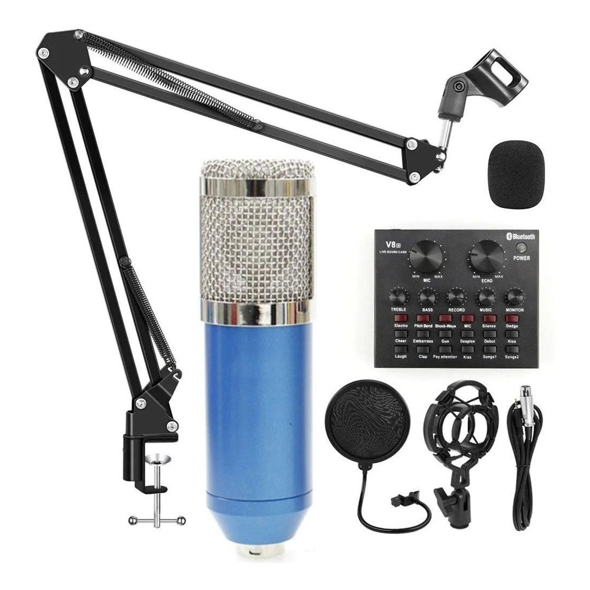 GENERICO - Micrófono Condensador Profesional con Soporte y Tarjeta de Sonido