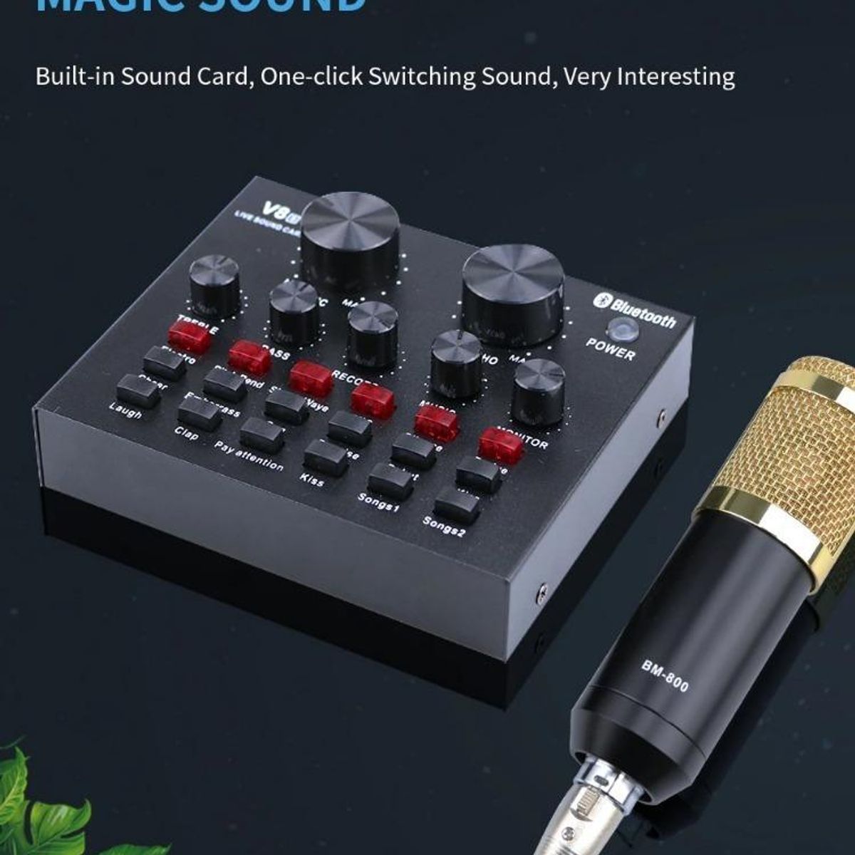 GENERICO - Micrófono Condensador Profesional con Soporte y Tarjeta de Sonido