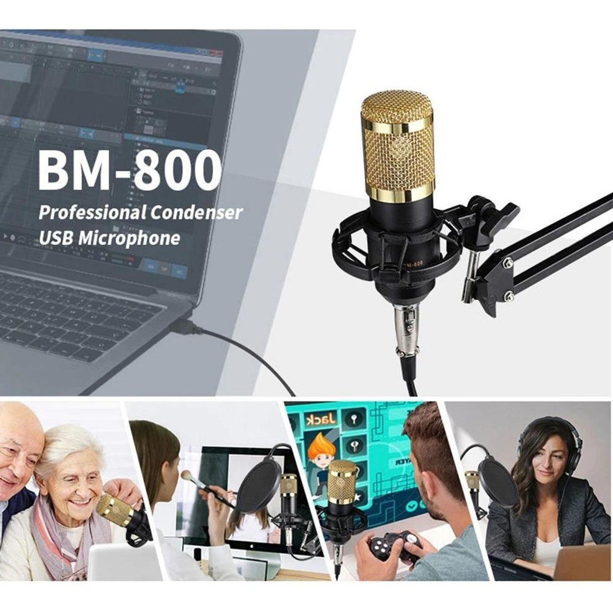 GENERICO - Kit Micrófono Condensador Profesional con Soporte y Accesorios