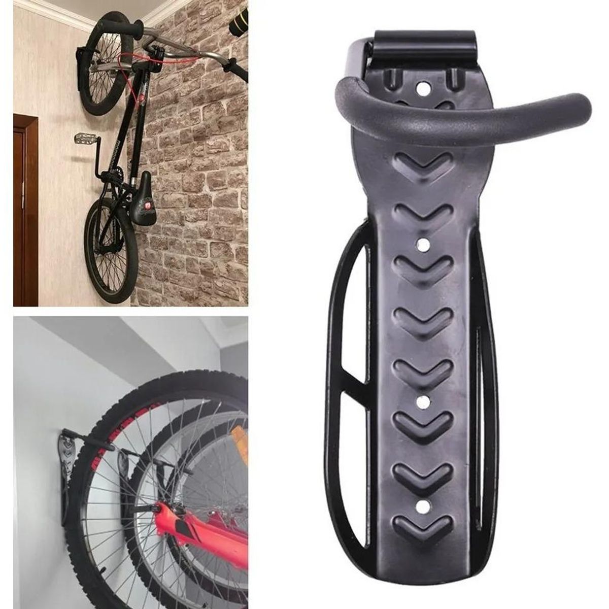 GENERICO - Pack de 3 Ganchos Verticales para Bicicleta Color Negro