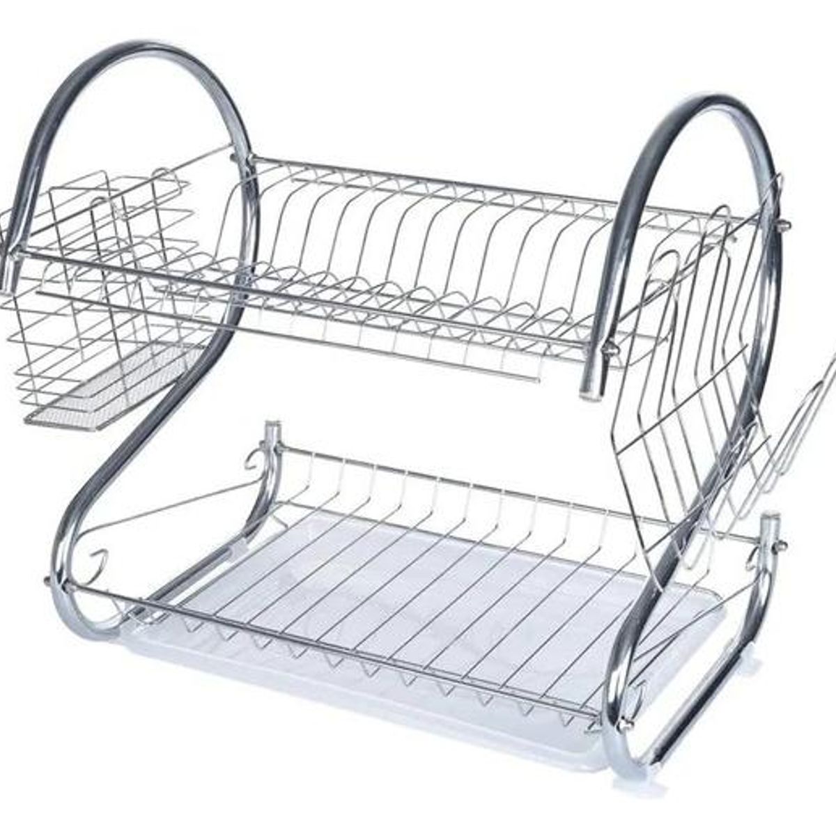 GENERICO - Escurridor de Platos 2 Niveles Plateado Compacto y Moderno