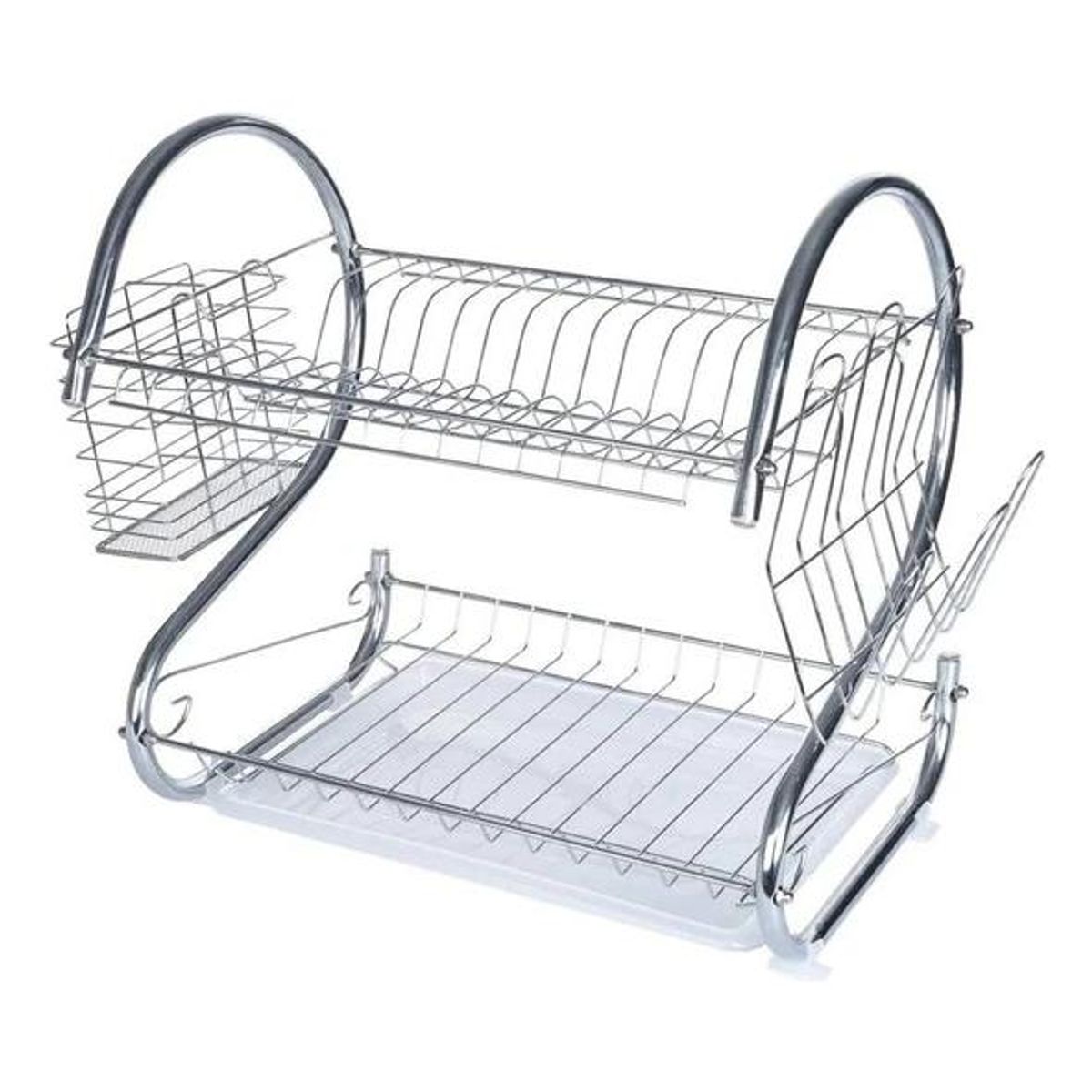 GENERICO - Escurridor de Platos 2 Niveles Plateado Compacto y Moderno