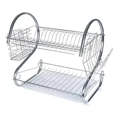 GENERICO - Escurridor de Platos 2 Niveles Plateado Compacto y Moderno