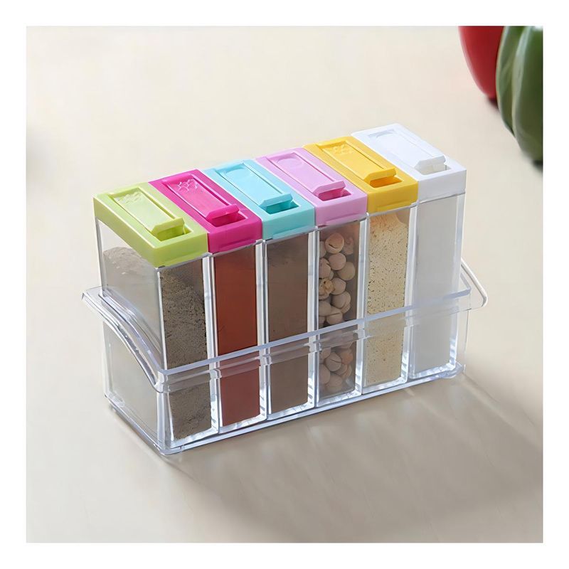 GENERICO - Set de 6 Especieros Acrílicos con Base y Tapa de Colores