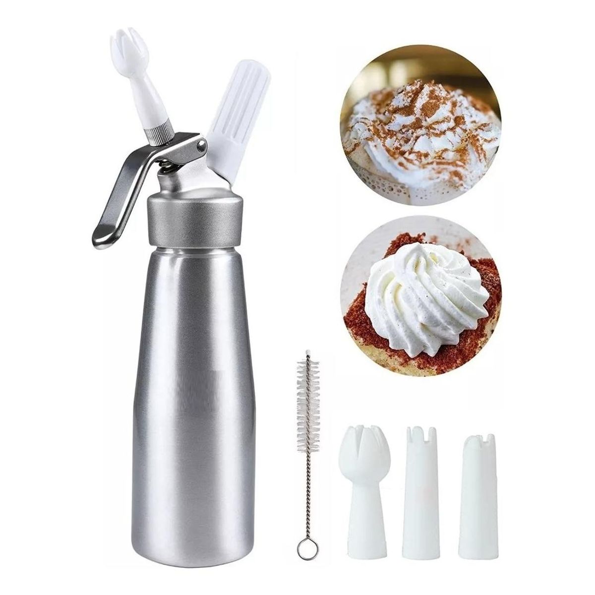 GENERICO - Sifón de Crema Batidora 500 ML Color Plateado para Cocina