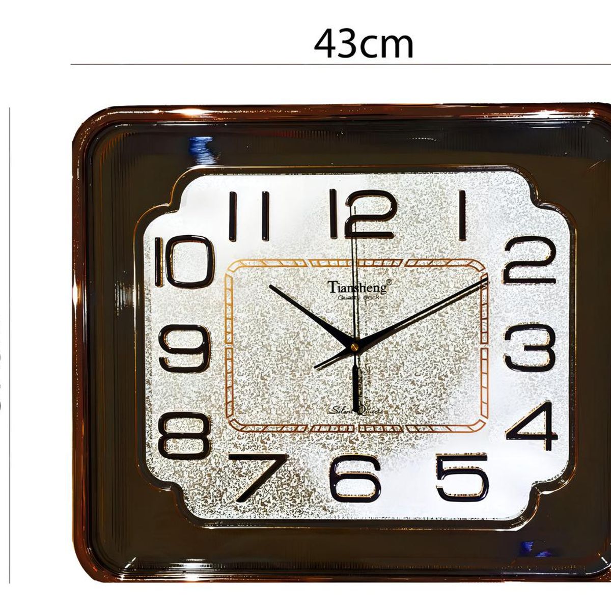 GENERICO - Reloj de Pared Cuadrado 43cm Silencioso Color Dorado