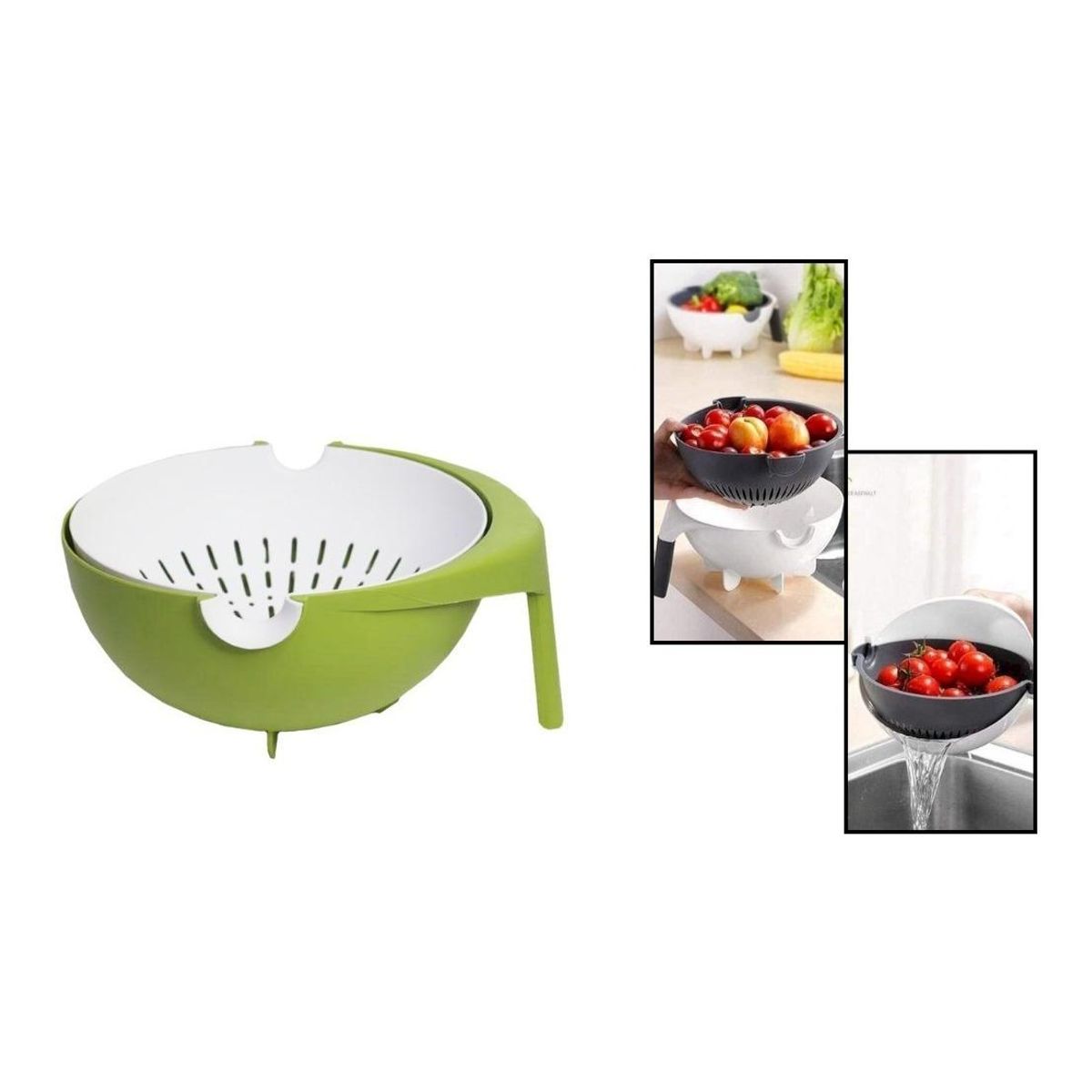 GENERICO - Bowl Colador Giratorio para Frutas y Verduras de Doble Capa