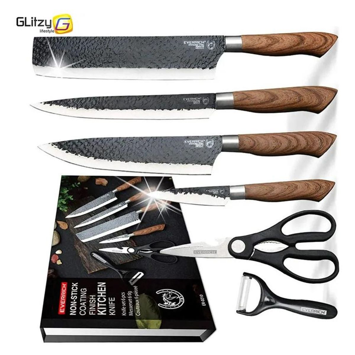 GENERICO - Set de Cuchillos de Cocina de Acero Inoxidable 6 Pcs