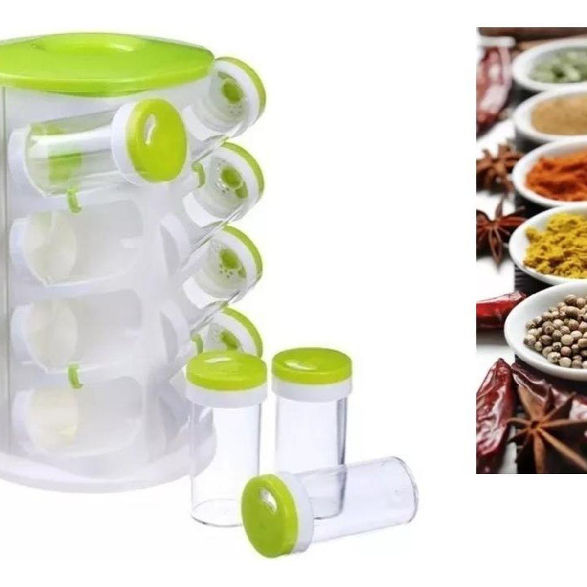 GENERICO - Especiero Modular Giratorio con 16 Frascos de Plástico