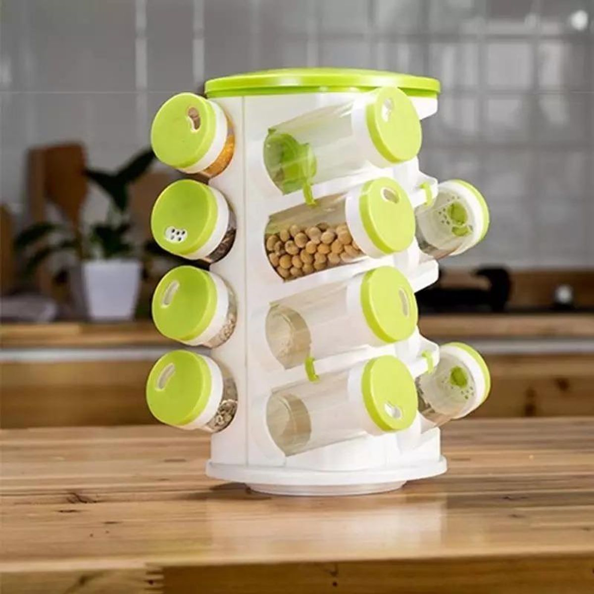 GENERICO - Especiero Modular Giratorio con 16 Frascos de Plástico