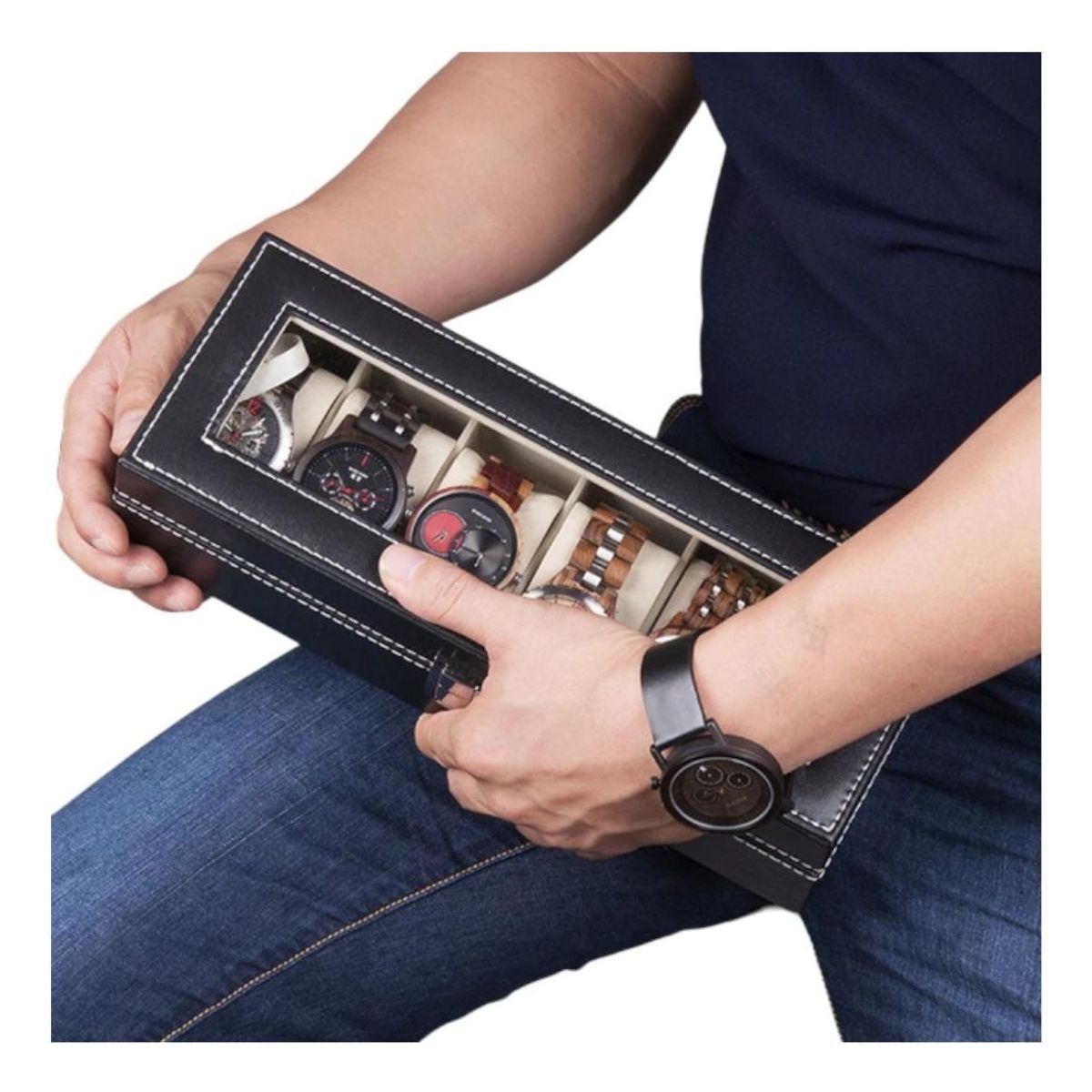 GENERICO - Organizador de Relojes para 6 Unidades Ideal Regalo Hombre