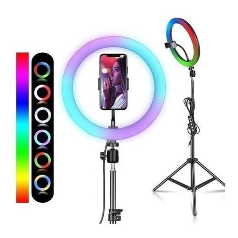 GENERICO - Aro de Luz RGB de 26cm con Trípode Ajustable de 21m