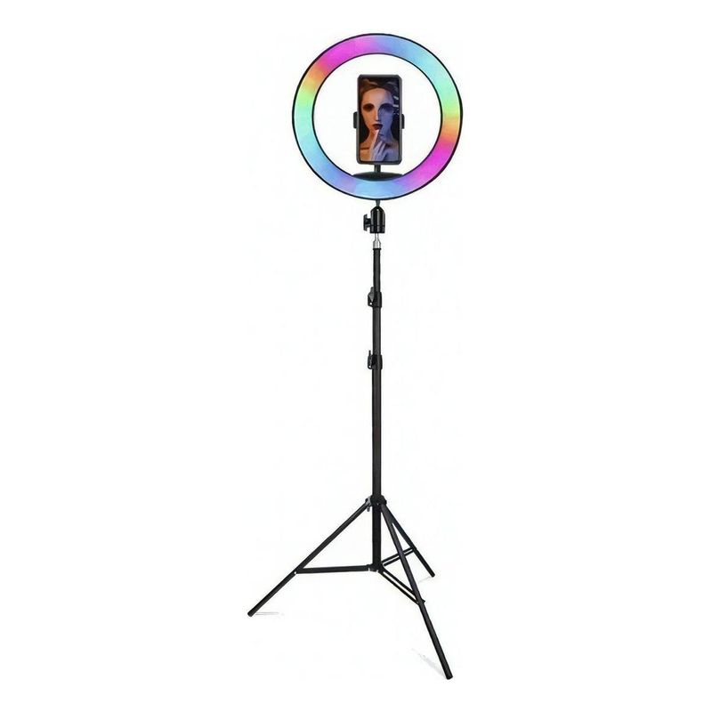 GENERICO - Aro de Luz RGB Multicolor de 26cm con Trípode de 21m.