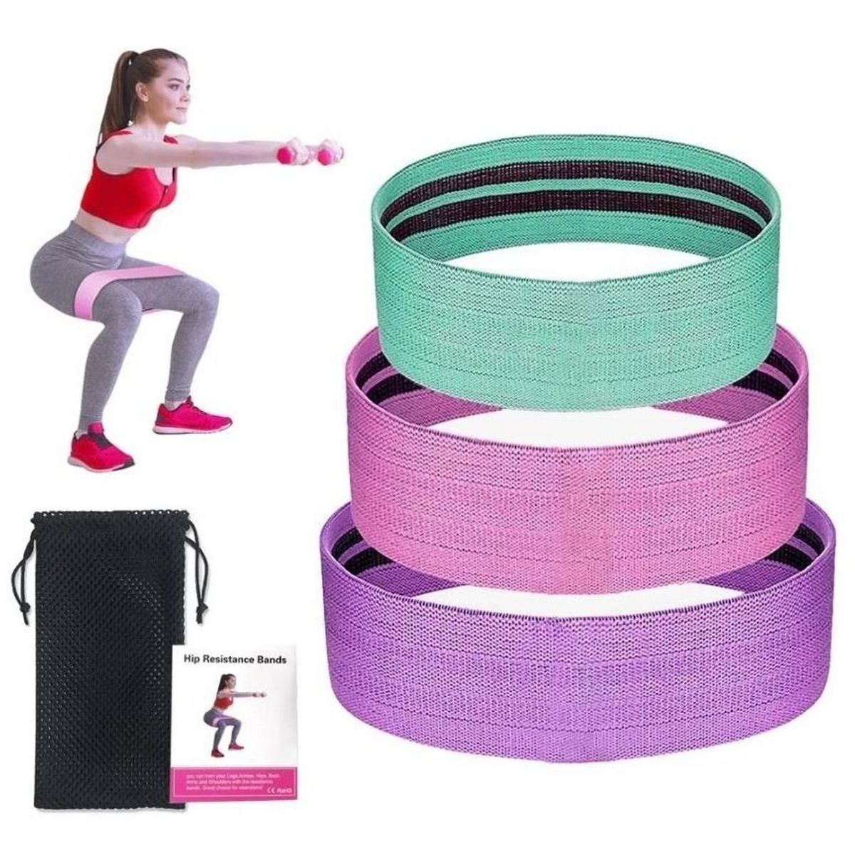 GENERICO - Set 3 Bandas Elásticas de Resistencia para Entrenamiento