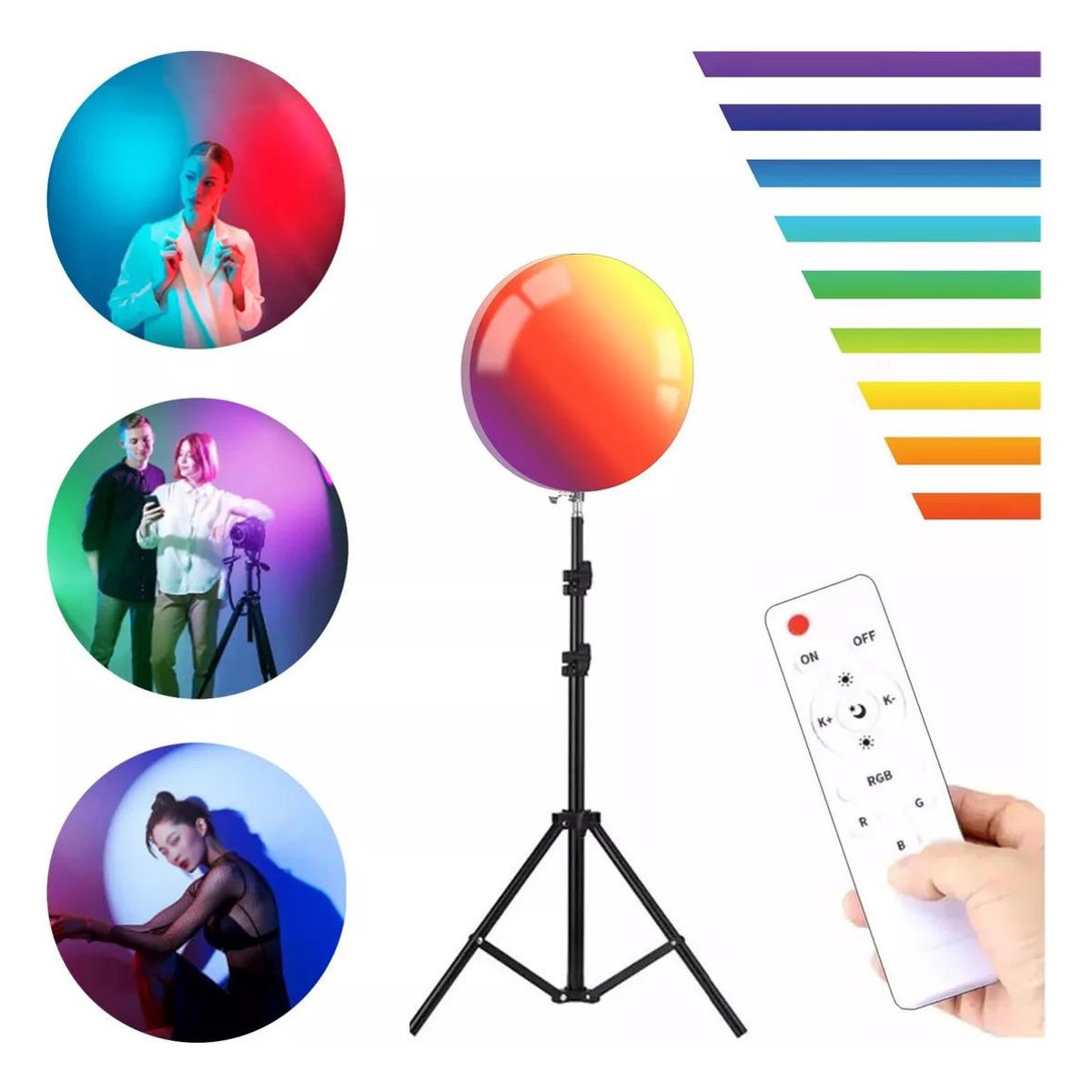 GENERICO - Panel de Luz RGB Circular de 22 cm con Control y Trípode