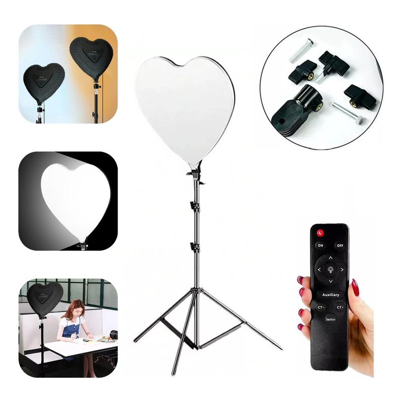 GENERICO - Panel LED Corazón 39CM con Tripode y Control Remoto