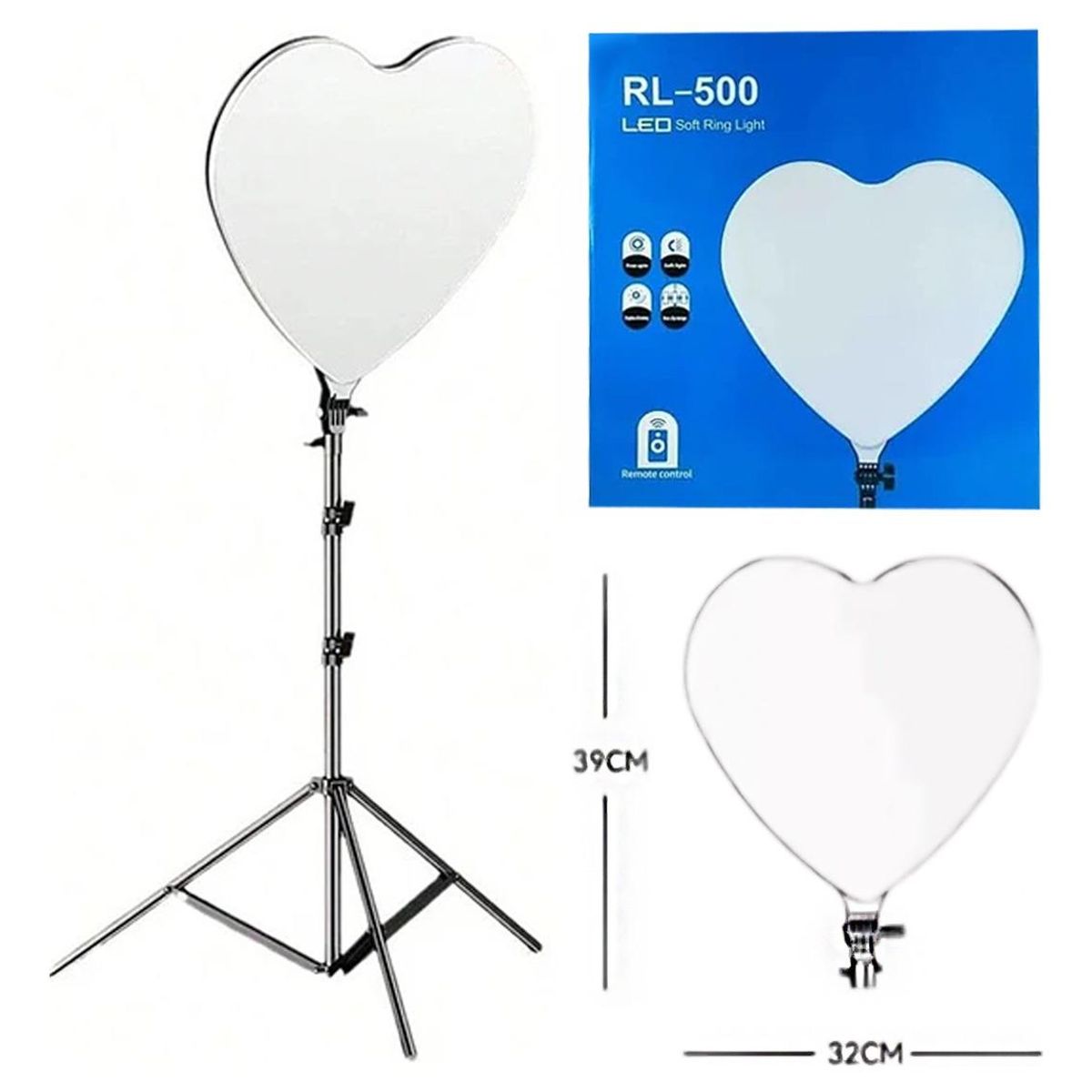 GENERICO - Panel LED Corazón 39CM con Tripode y Control Remoto