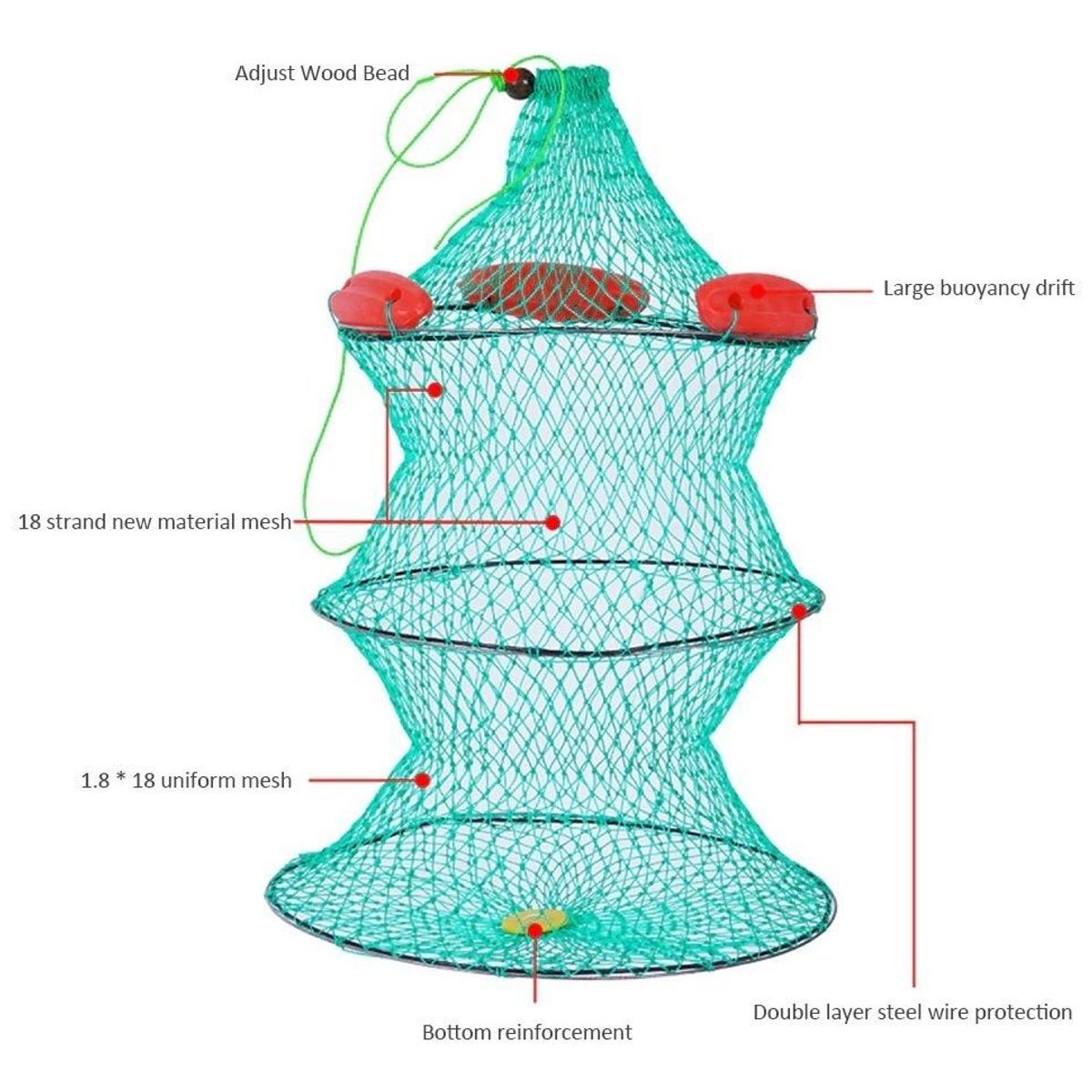 GENERICO - Jaula Plegable de Pesca y Caza en Red de Nylon Flotante