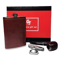 GENERICO - Set de Petaca de Acero Inoxidable 9oz con Coctelera y Pipa