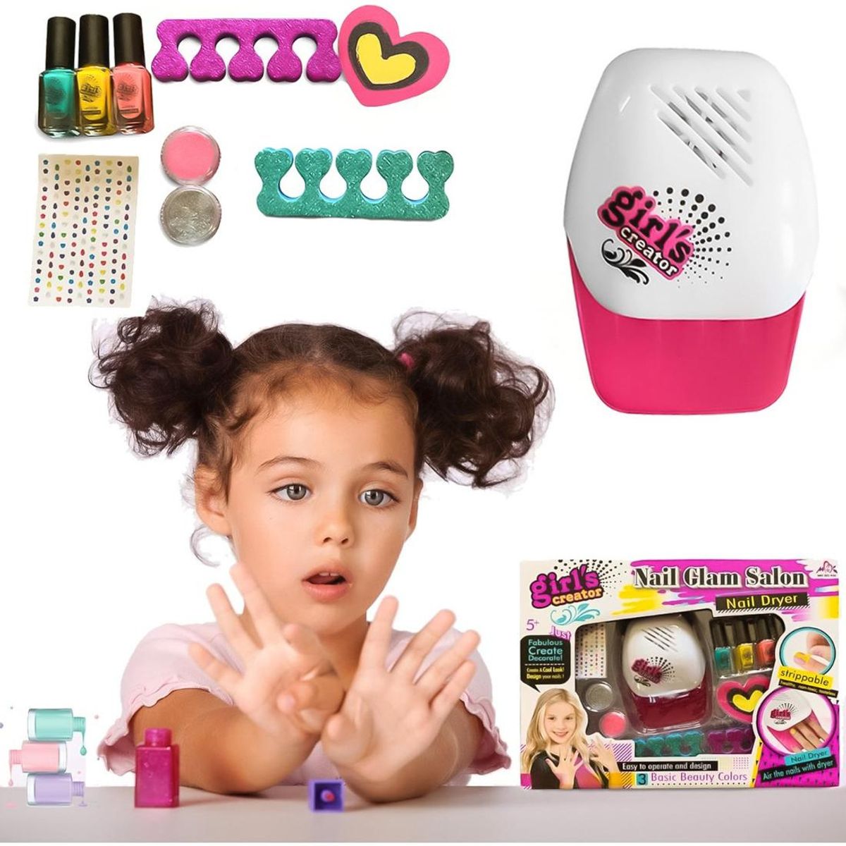 GENERICO - Set de Manicure para Niñas con Secador y Stickers Creativos