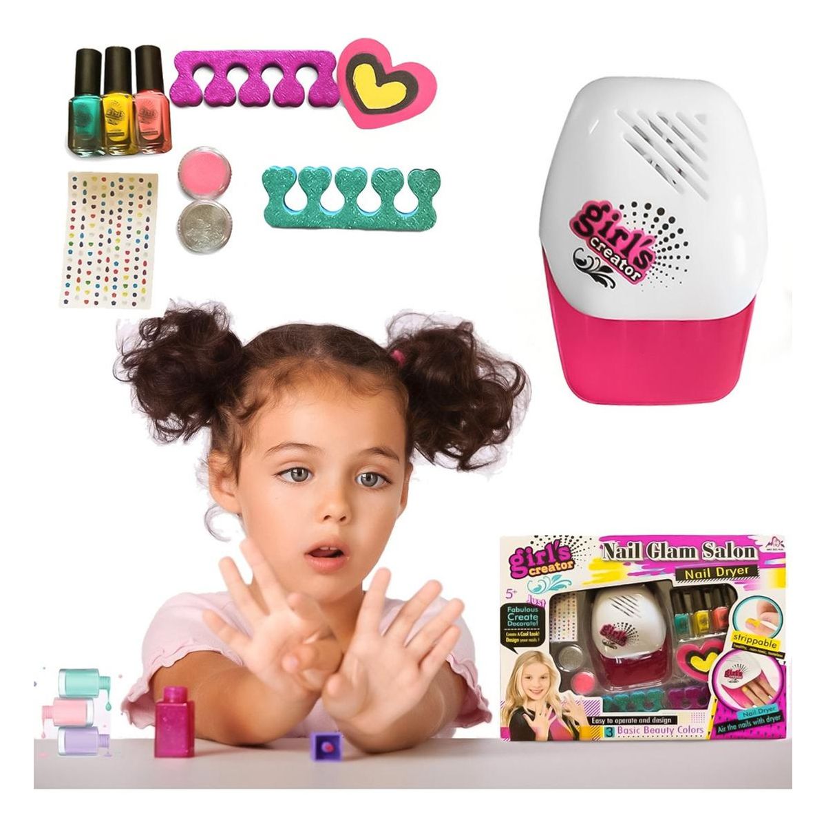 GENERICO - Set de Manicure para Niñas con Secador y Stickers Creativos