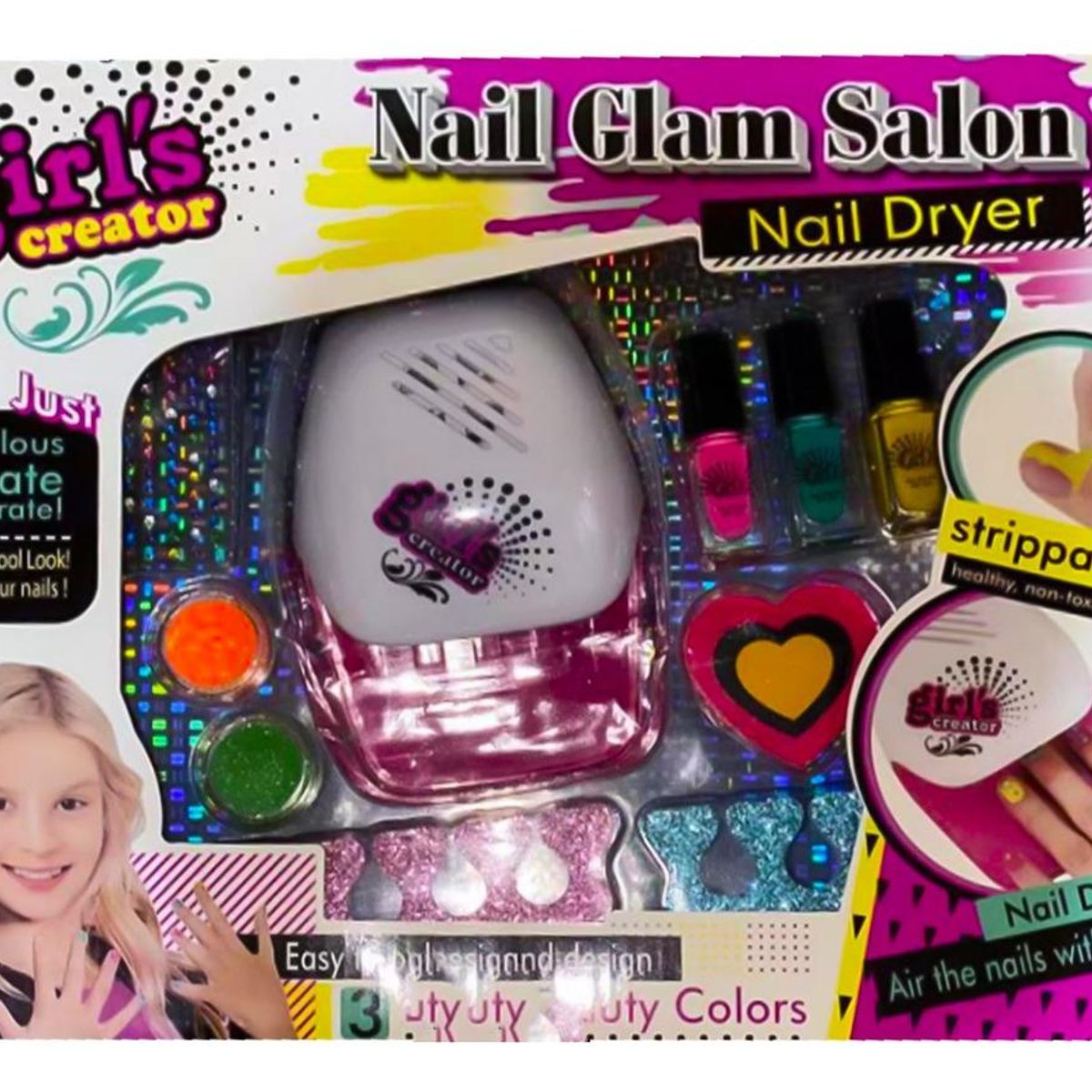 GENERICO - Set de Manicure para Niñas con Secador y Stickers Creativos