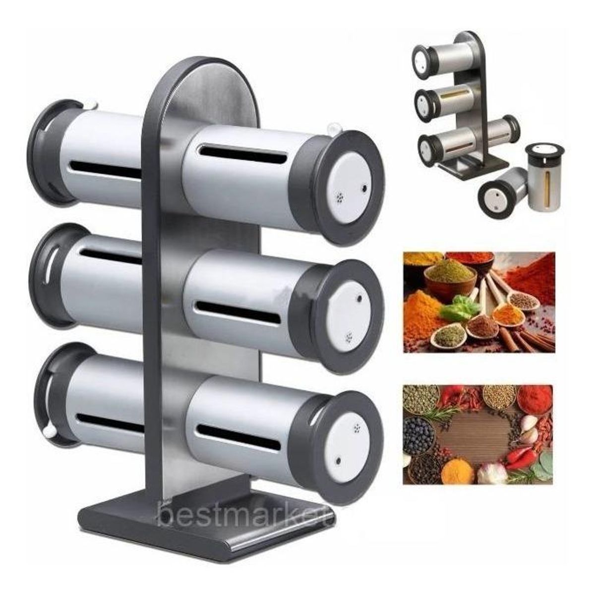 GENERICO - Especiero Modular Magnético con 6 Frascos para Cocina