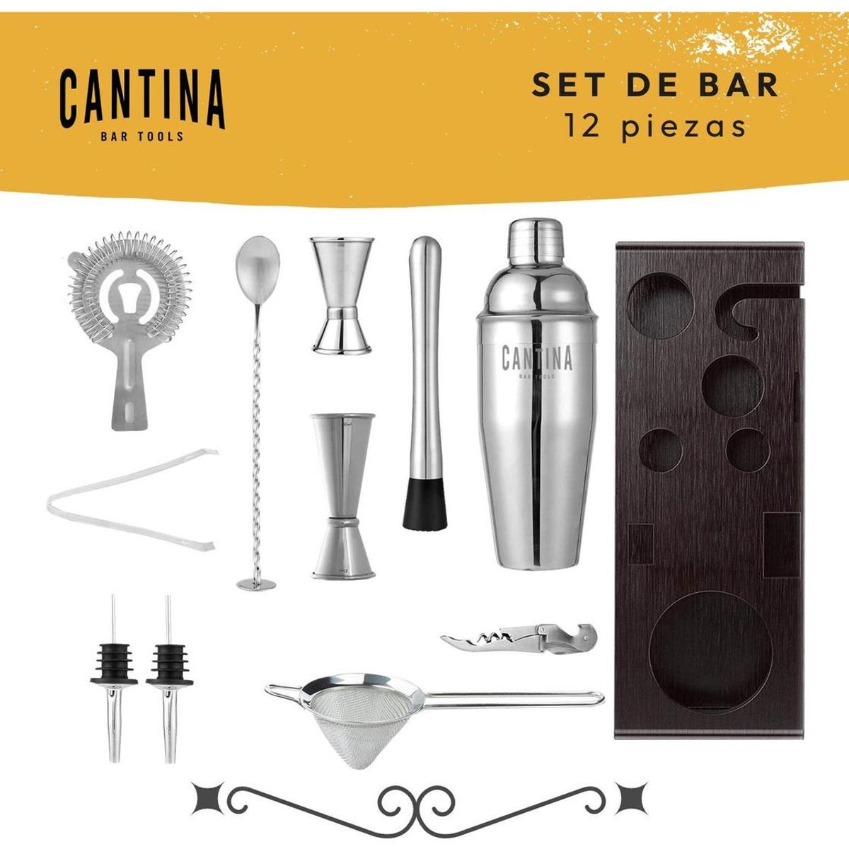 GENERICO - Coctelera Set Bartender 12 Piezas Acero Inoxidable