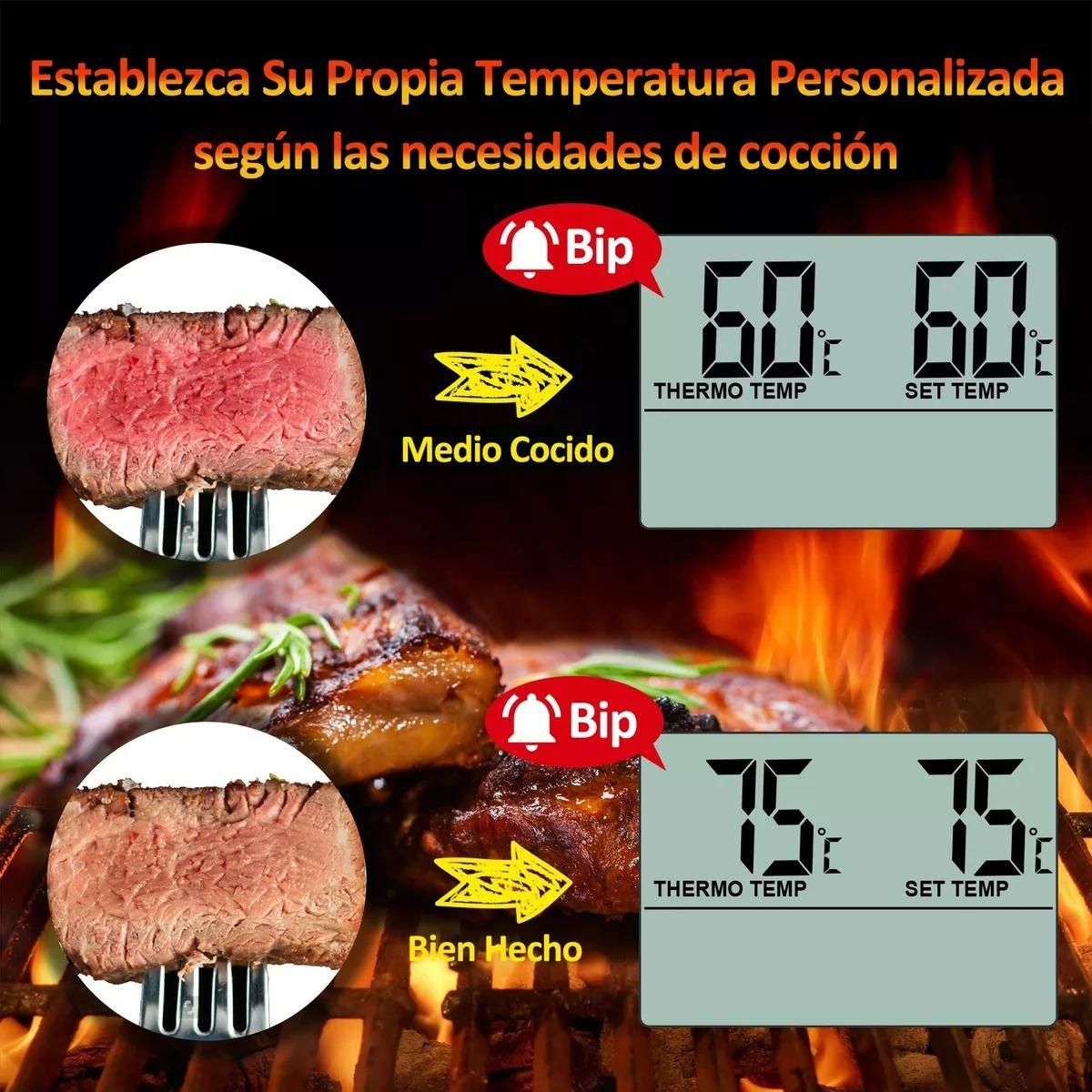 GENERICO - Termómetro Digital Inalámbrico para Carnes y Parrilla